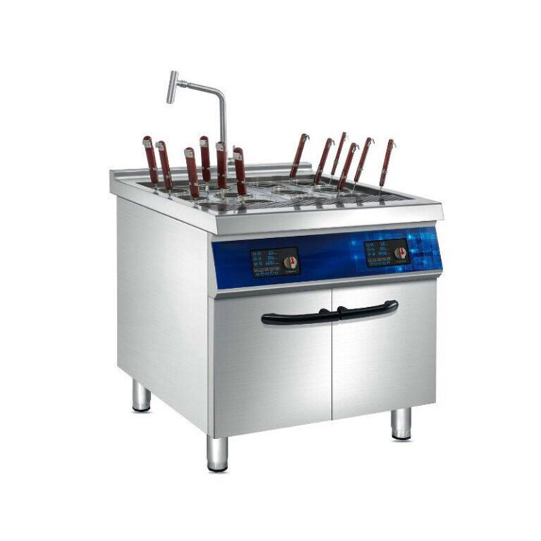 Commercial 12-Basket Electric Pasta Cooker with Storage Cabinet